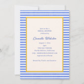 Invitation Bleu Blanc Rayure Côté Rétro Mariage Shower (Devant)