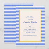 Invitation Bleu Blanc Rayure Côté Rétro Mariage Shower (Devant / Derrière)