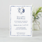 Invitation Bleu blanc Shibori Seahorse Starfish Beach Bride (Debout devant)