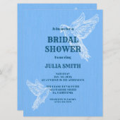 Invitation Bleu Blanc Simple Elégant Oiseau | FÊTE DES MARIÉE (Devant / Derrière)