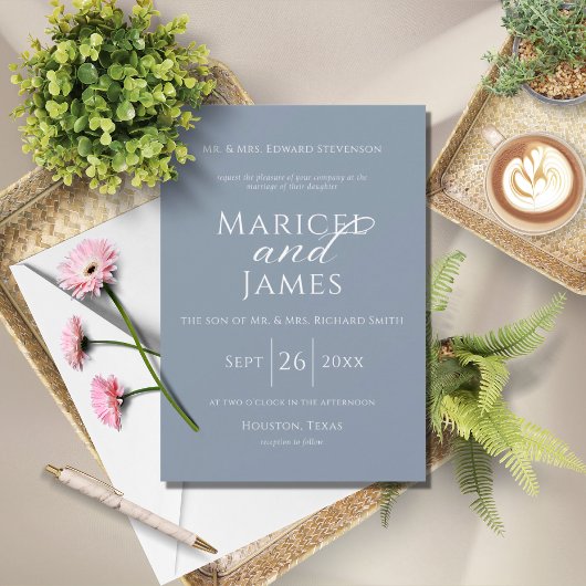 Invitation Bleu & Blanc Simple Mariage moderne