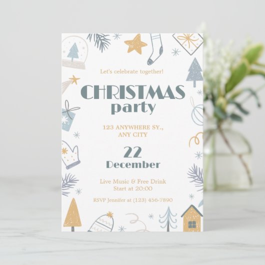 Invitation Bleu Blanc Simple Noël (Debout devant)