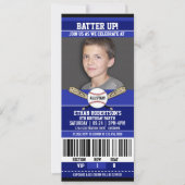 Invitation Bleu|Blanc Style Billet Baseball Anniversaire (Devant)