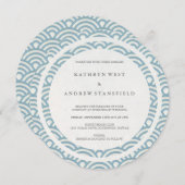 Invitation Bleu + Blanc Stylisé Vagues Elégante Plage Mariage (Devant / Derrière)