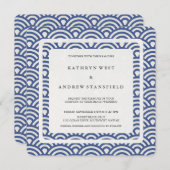 Invitation Bleu + Blanc Stylisé Vagues Moderne Plage Mariage (Devant / Derrière)