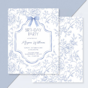 Invitation Bleu blanc vintage motif floral arc anniversaire
