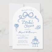 Invitation Bleu Blanc Whimsical Fête des mariées tirée à la m (Devant)