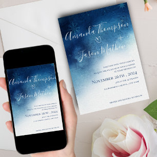 Invitation Bleu blanc Whimsical Snowflake Elegance Mariage
