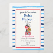 Invitation Bleu & Blancs 1er anniversaire Nautique (Devant / Derrière)