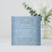 Invitation Bleu Blancs Élégant Bébé Garçon Christening (Debout devant)