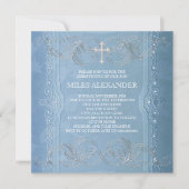 Invitation Bleu Blancs Élégant Bébé Garçon Christening (Devant)