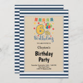 Invitation Bleu/Blancs encadré 6e fête d'anniversaire (Devant / Derrière)