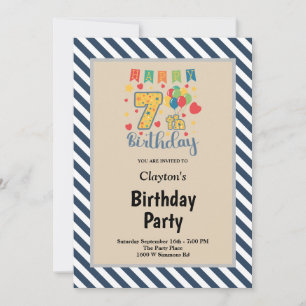 Invitation Bleu/Blancs encadré 7ème anniversaire fête Invit
