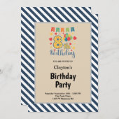 Invitation Bleu/Blancs encadré 8e fête d'anniversaire (Devant / Derrière)