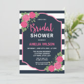 Invitation Bleu Blancs Fête des mariées Roses Roses Rose (Debout devant)