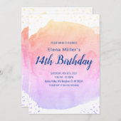 Invitation Bleu bleu aquarelle trait or parties scintillant i (Devant / Derrière)