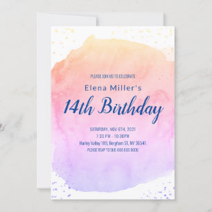 Invitation Bleu bleu aquarelle trait or parties scintillant i