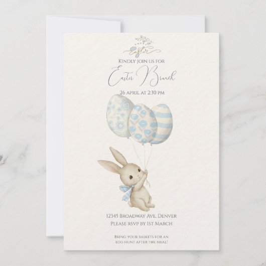 Invitation Bleu Bleu Bébé Mignonne Pâques (Devant)