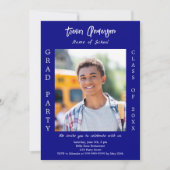 Invitation Bleu bleu blanc photo de la fête de graduation (Devant)