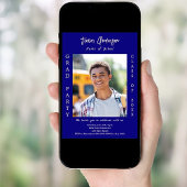 Invitation Bleu bleu blanc photo de la fête de graduation