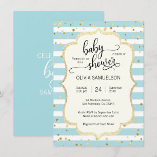 Invitation Bleu Bleu Blancs Or Baby shower GARY