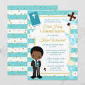 Invitation Bleu Bleu Bleu Africain Américain Garçon Première (Devant / Derrière)