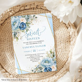 Invitation Bleu bleu bleu azur éblouissant Floral Sweet 16 In