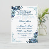 Invitation Bleu bleu bleu bleu floral islamique Mariage musul (Debout devant)