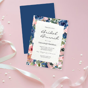 Invitation Bleu bleu bleu floral brun torse en papier déchiré