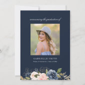 Invitation Bleu bleu bleu floral de la marine (Dos)