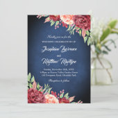 Invitation Bleu bleu Bourgogne Bleu Élégant Mariage floral (Debout devant)