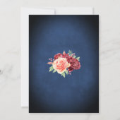 Invitation Bleu bleu Bourgogne Bleu Élégant Mariage floral (Dos)