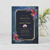 Invitation Bleu bleu Bourgogne Floral Bride High Tea (Debout devant)