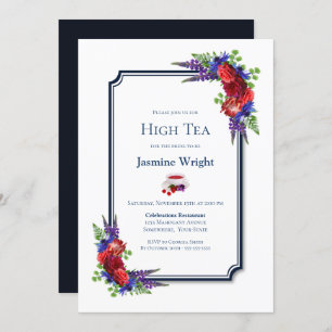 Invitation Bleu bleu Bourgogne Floral Bride High Tea