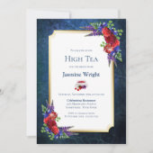Invitation Bleu bleu Bourgogne Floral Bride High Tea (Devant)