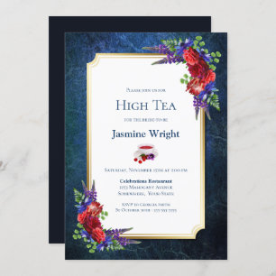 Invitation Bleu bleu Bourgogne Floral Bride High Tea