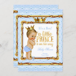 Invitation Bleu bleu clair Blanc Baby shower Blonde