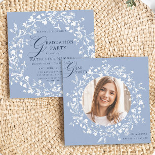Invitation Bleu Bleu Fleur sauvage Wreath Graduation