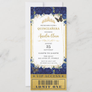 Invitation Bleu bleu Floral Quinceañera Sweet 16 VIP Billet