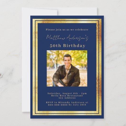 Invitation Bleu bleu marine (Devant)