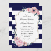 Invitation Bleu bleu marine bleu brun Mariage floral (Devant / Derrière)