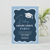 Invitation Bleu bleu marine cadre ondulé (Debout devant)