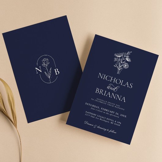 Invitation Bleu bleu marine classique Mariage minimaliste