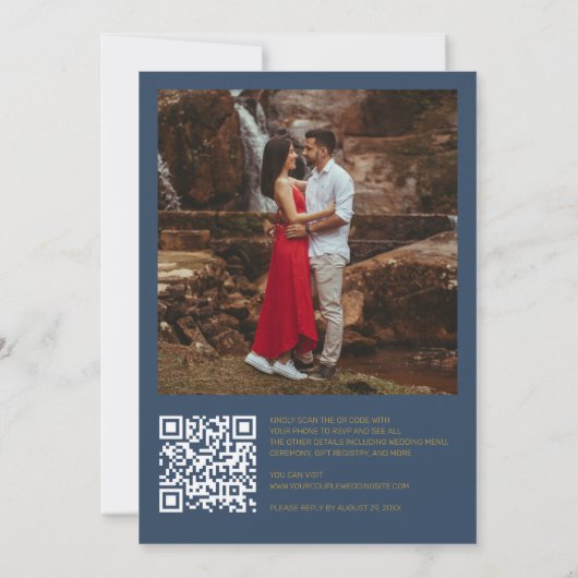 Invitation Bleu bleu marine Code QR RSVP Mariage photo (Dos)