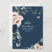 Invitation Bleu bleu marine Papillons floraux Quinceañera (Dos)