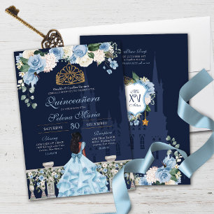Invitation Bleu bleu marine Roses Princesse Quinceañera