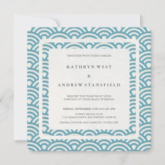 Invitation Bleu bleu marine Vagues stylisées Mariage moderne (Devant)