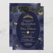 Invitation Bleu bleu or papillon de luxe Quinceanera (Devant / Derrière)