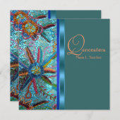 Invitation Bleu bleu orange Quinceanera (Devant / Derrière)