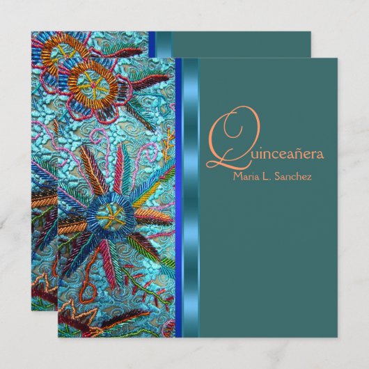 Invitation Bleu bleu orange Quinceanera (Devant / Derrière)